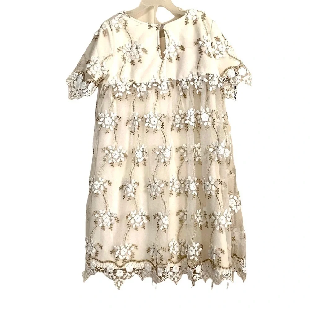 Chasing Fireflies Girls Ivory Floral Lace Dress Medium (7-8) Wedding Flower Girl